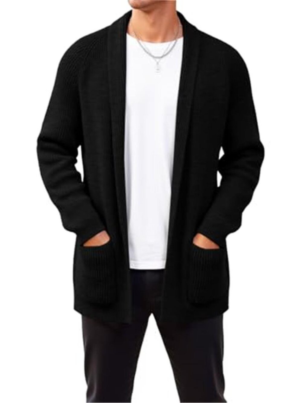 Men's Shawl Collar Long Cardigan Open Front Casual Knit Sweater
